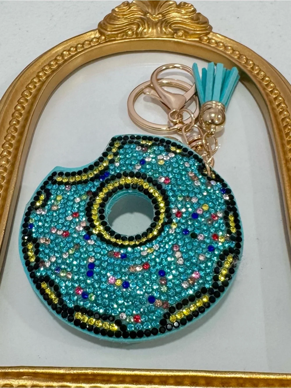 New Turquoise Rhinestone Donut Keychain  with Tassel